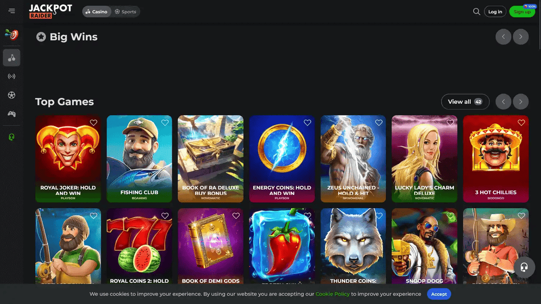 Jackpotraider casino screenshot